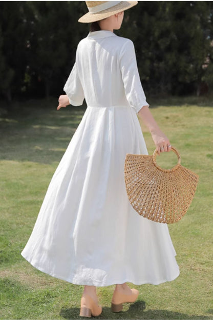 Maxi fit and flare spring linen dress women 4842