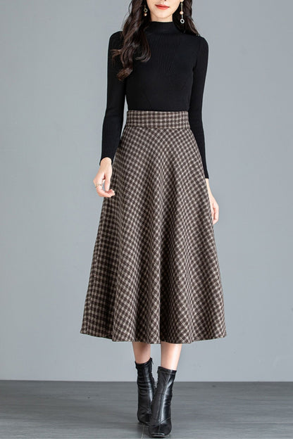 A line midi winter wool skirt women 6214