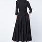 Women's fit and flare Midi black linen dress 1728