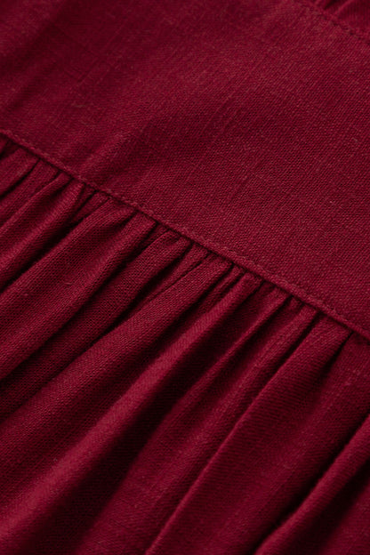 Burgundy Linen Maxi Dress - High Waisted, Flowing Silhouette 4924