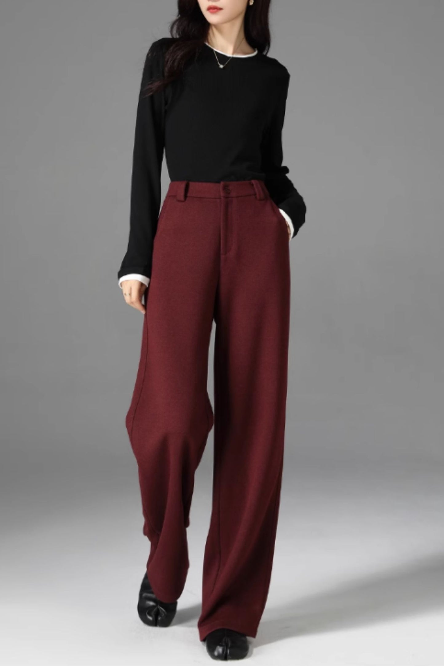 Wide leg long winter wool pants women 5471