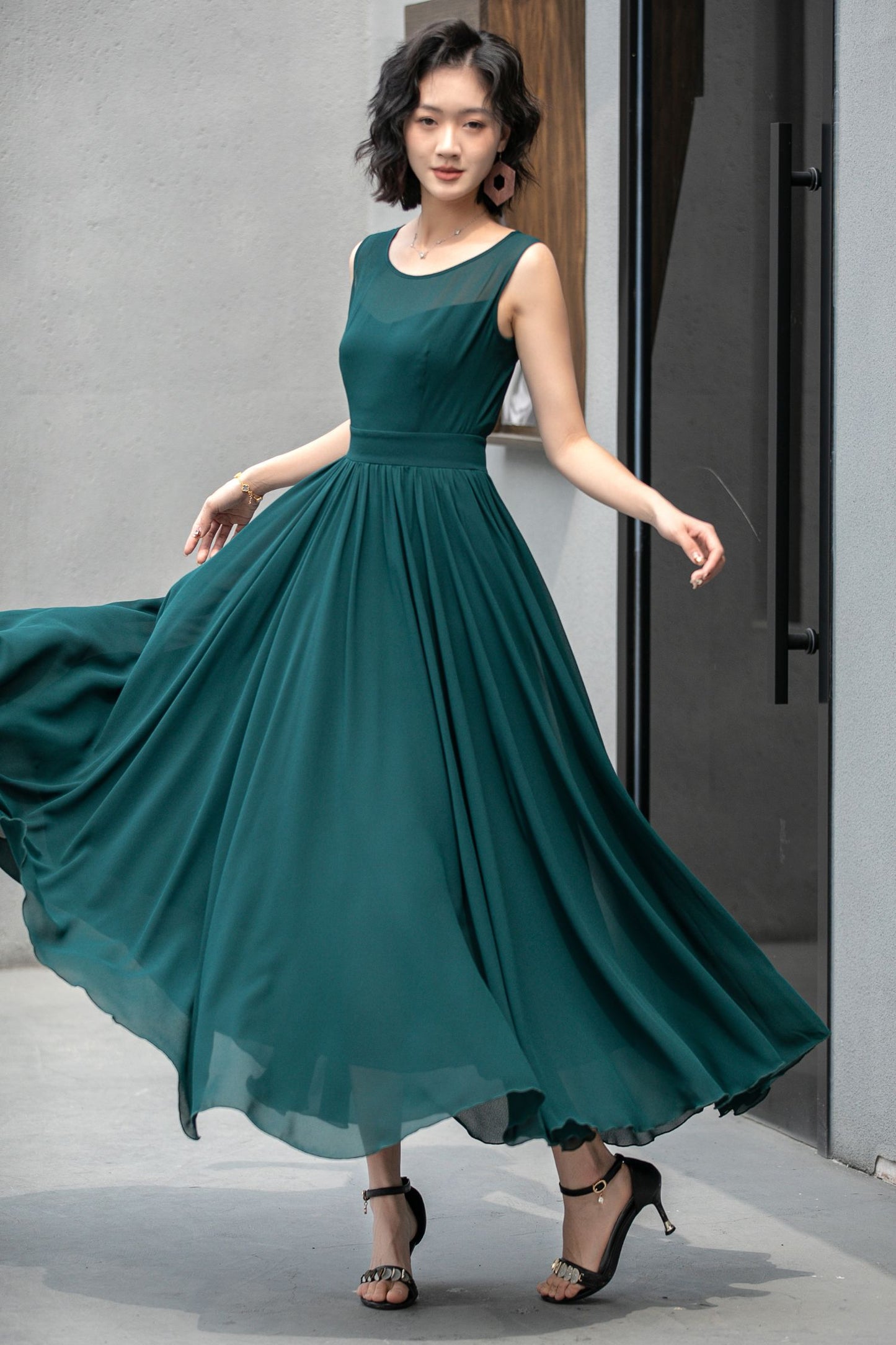 Sleeveless chiffon maxi womens cape dress 5861 - S #CK2500200