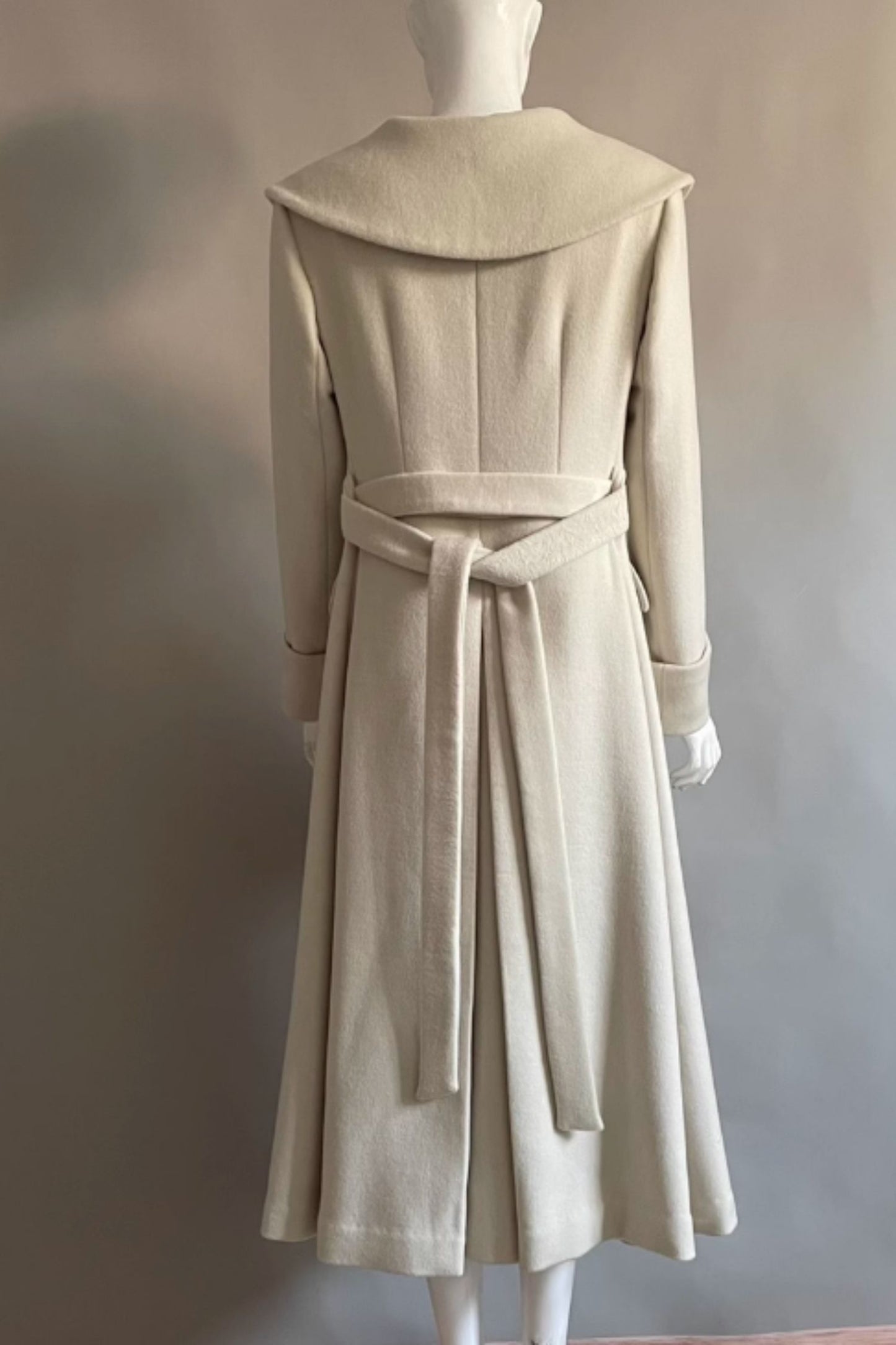 Beige long princess wool coat women 5284