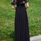 Black maxi summer chiffon dress with printed cape 4988