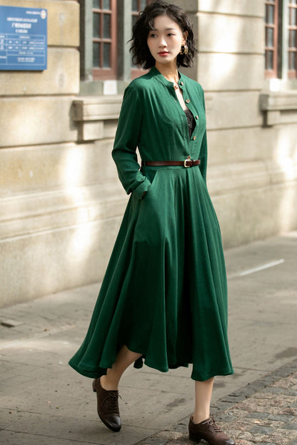 Long Sleeve A-Line Midi Dress 5676 - XS #CK2400581