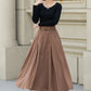 Brown button front a line wool skirt 5453