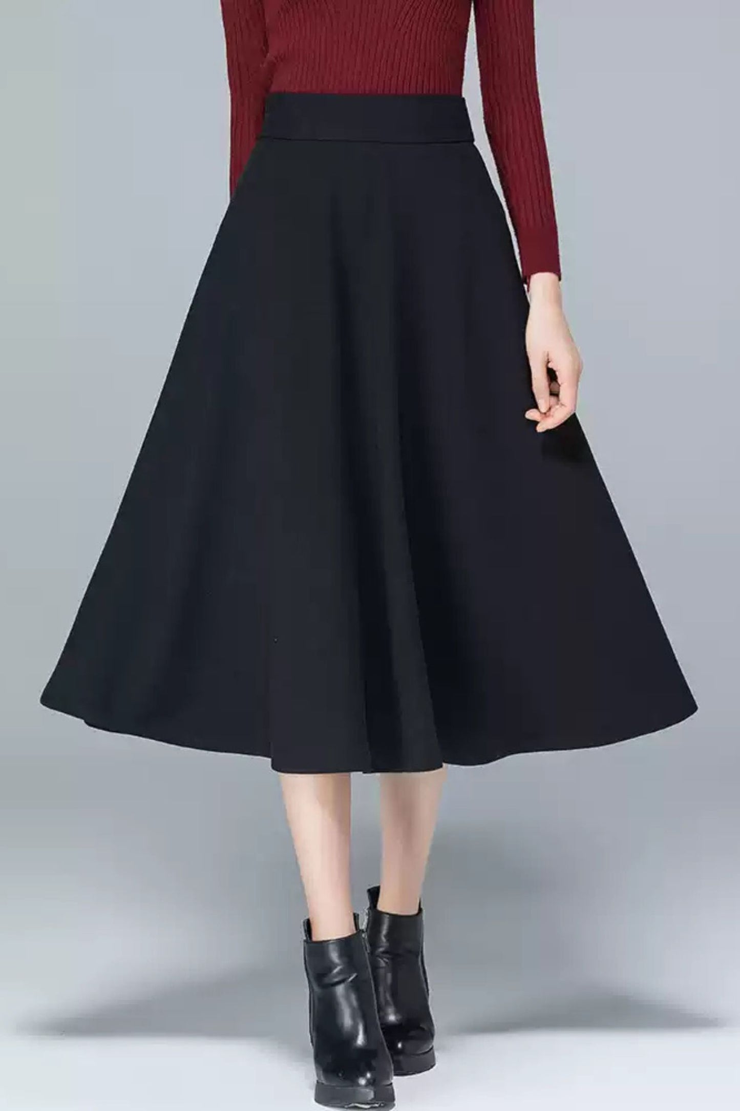 High waist midi autumn skirt women 6196
