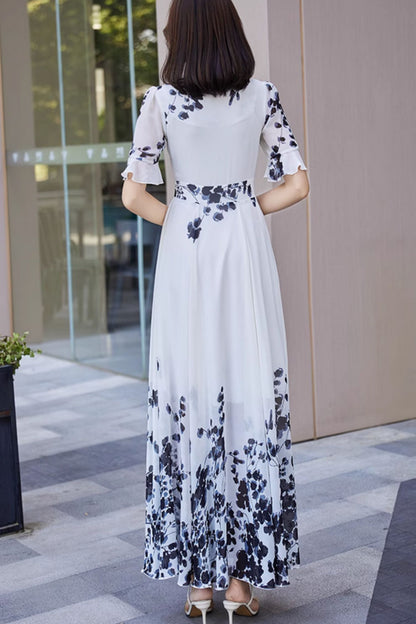 Maxi black and white prom chiffon dress 5028