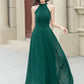 Dark green maxi halter summer party dress 5172