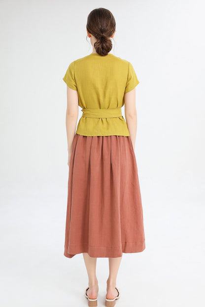 A Line Orange Button front Midi Skirt 4236