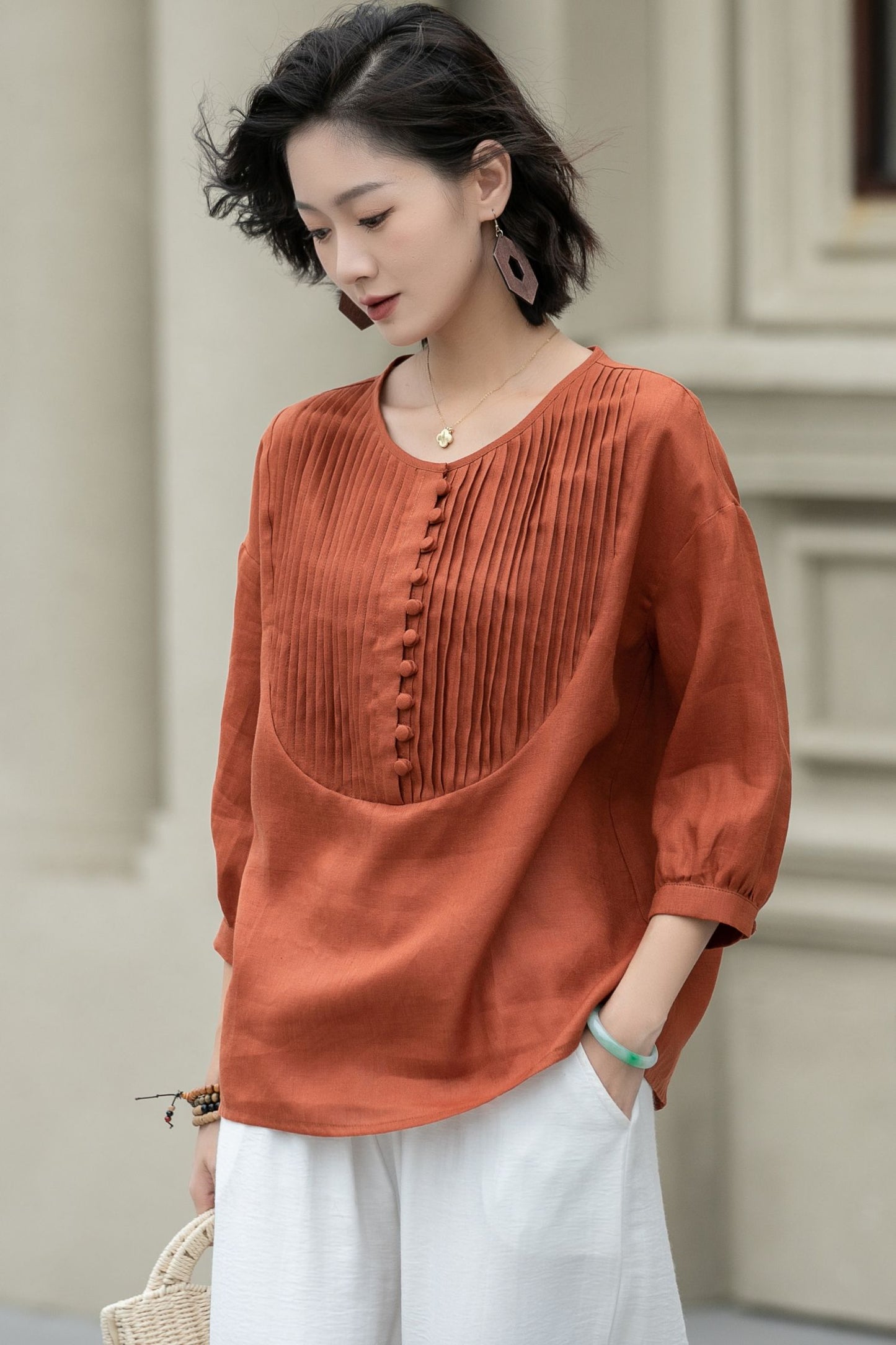 Loose fit summer casual linen blouse top 5224