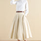 Women Beige Pleated Linen Midi Skirt 2797