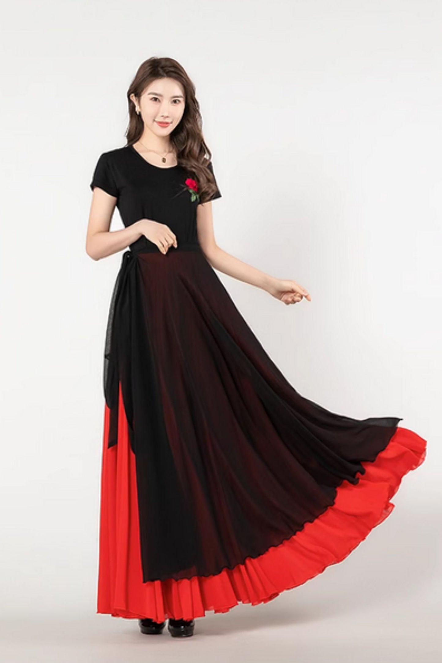 Swing summer chiffon skirt with black wrap outfit  5198