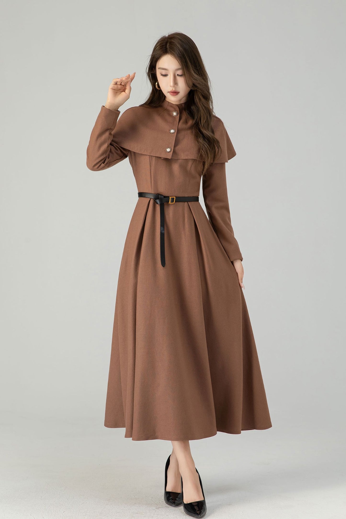 long swing wool cape dress women 4560