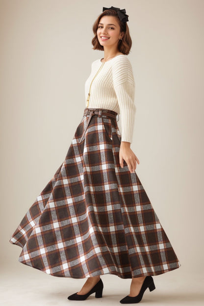 Maxi wool plaid skirt for women 5261