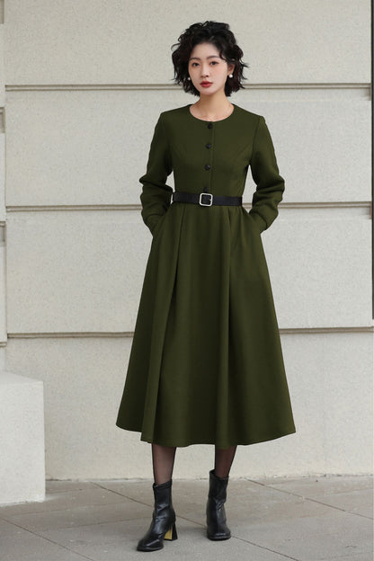 Handmade Vintage Wool Dress – Burgundy Fit and Flare Midi Dress for Winter 6612