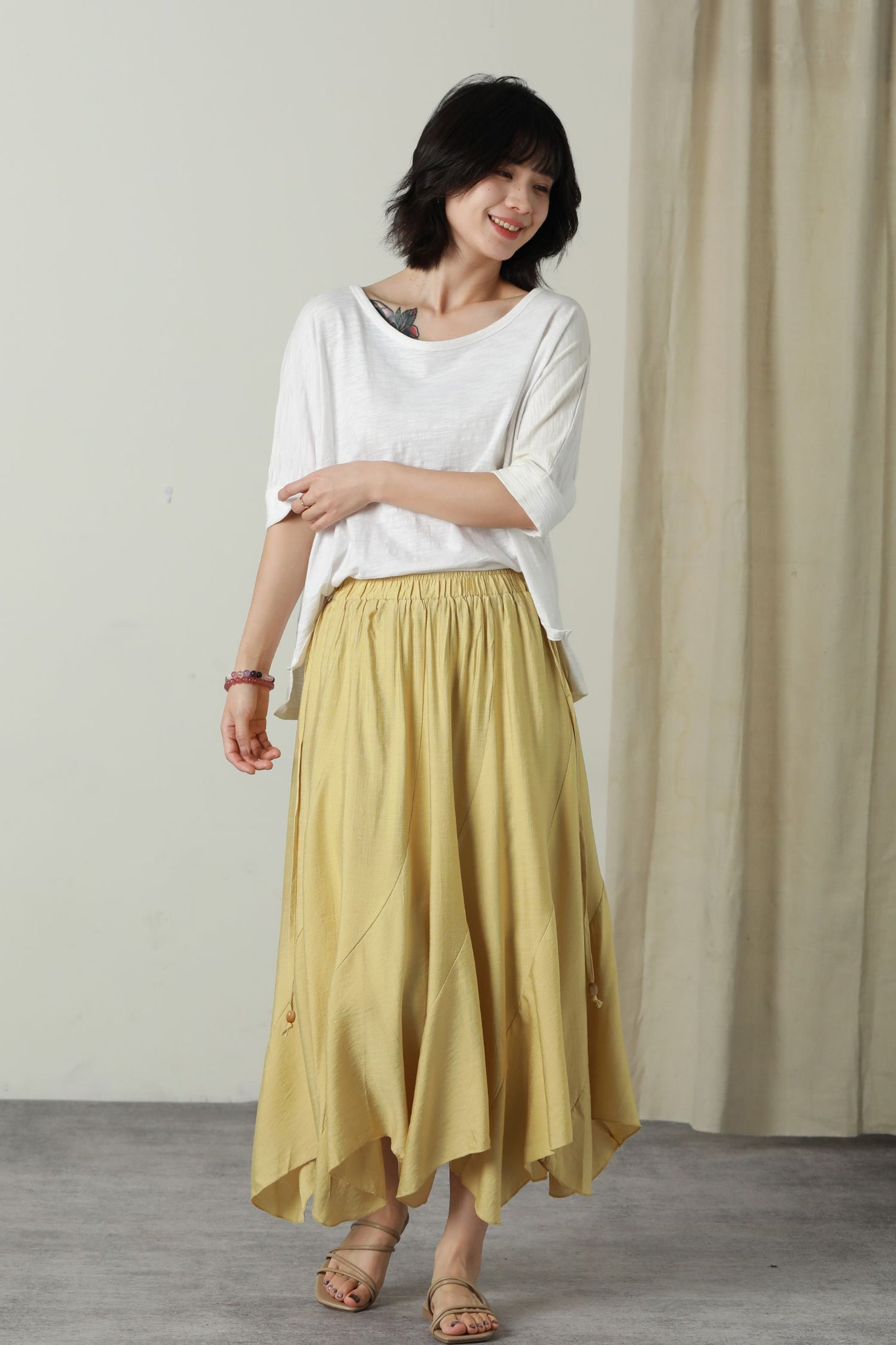 Irregular elastic waist linen skirt women 6180 - S #CK2500598