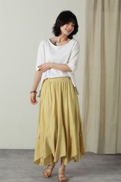 Irregular elastic waist linen skirt women 6180 - S #CK2500598
