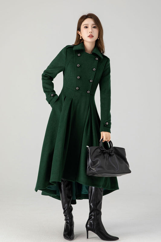 Vintage inspired green long wool coat 4604