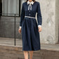 Summer Fall Navy Formal Button Up Midi Dress 2845