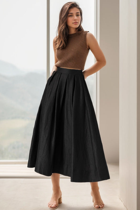 Black long a line summer linen skirt 5124