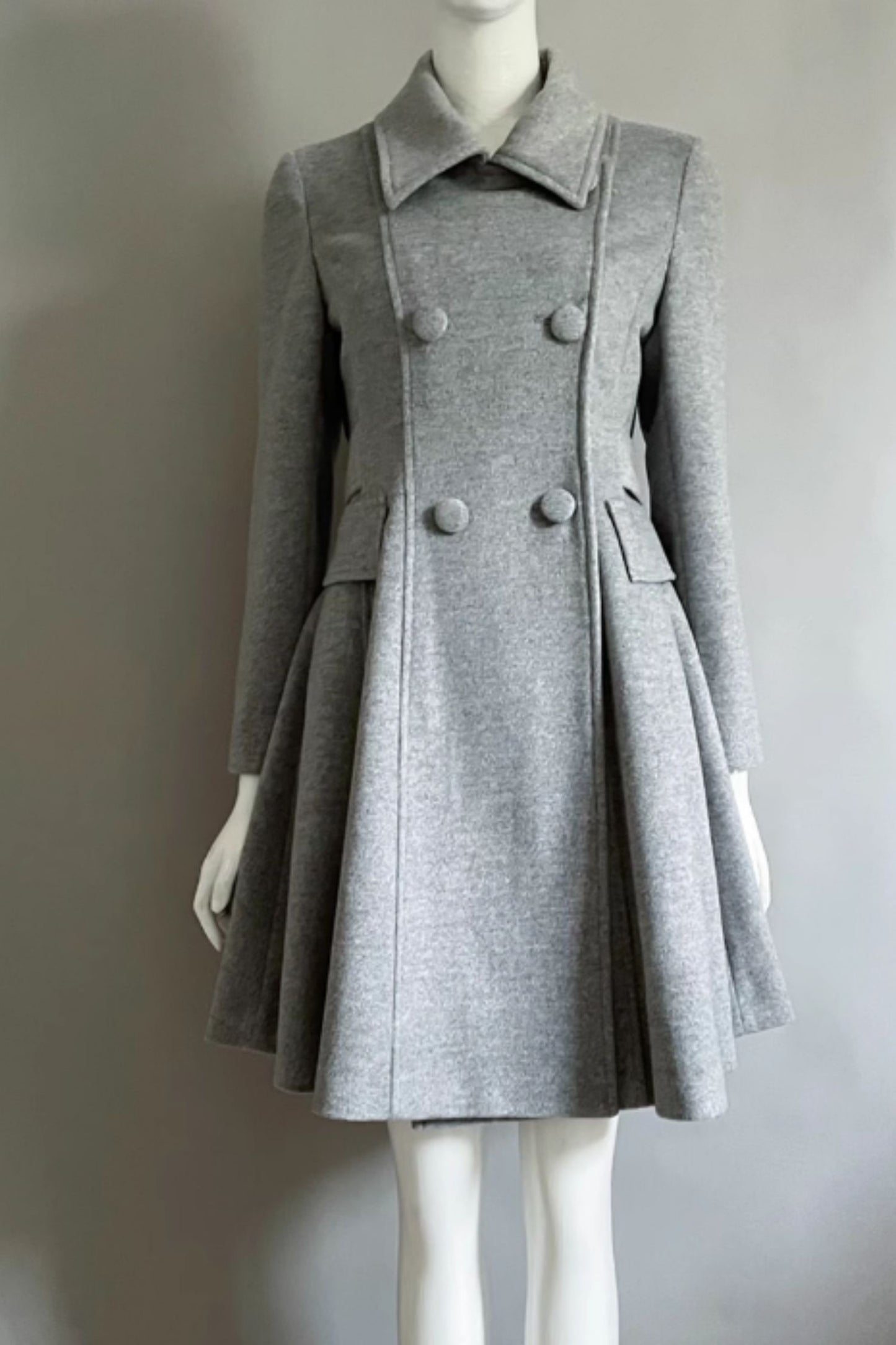 Gray double breasted winter wool coat 5290