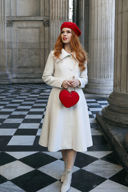 White Wool Swing Coat - Single-Breasted with Self-Tie Belt 4734