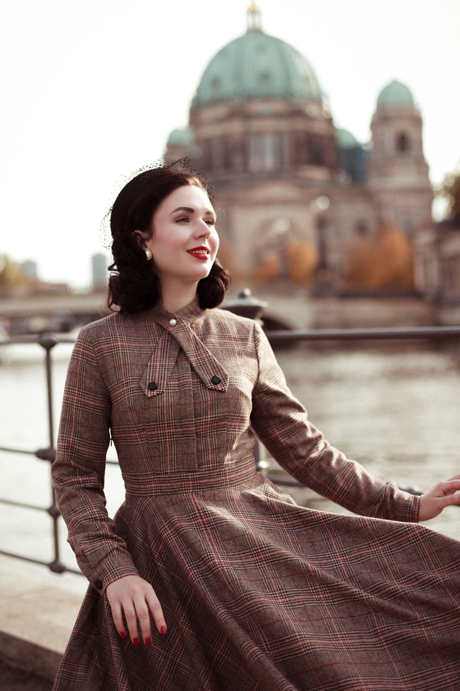 Brown Wool Plaid Dress - 1950s Fit & Flare Knee Length | Xiaolizi 2448 - Brown / XS Brown Wool Plaid Dress - 1950s Fit & Flare Knee Length | Xiaolizi 2448 - Brown / XS