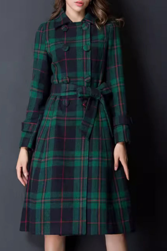 Double breasted winter plaid wool coat 5293