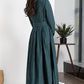 Customizable Dark Teal Linen Maxi Dress 5639