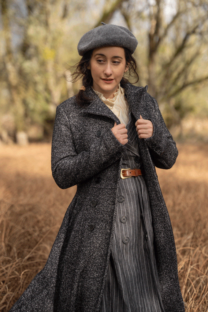 Vintage Wool Blend Coat – Handmade Gray Tweed Fit-and-Flare Winter Overcoat | Xiaolizi 4739