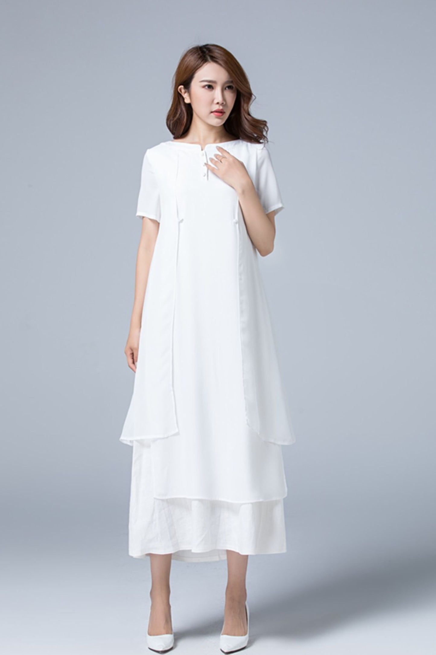 White Linen Plus size summer chiffon dress 1780