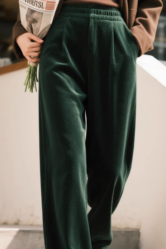 Wide Leg Corduroy Pants – Relaxed Elastic Waist Winter Trousers 6652