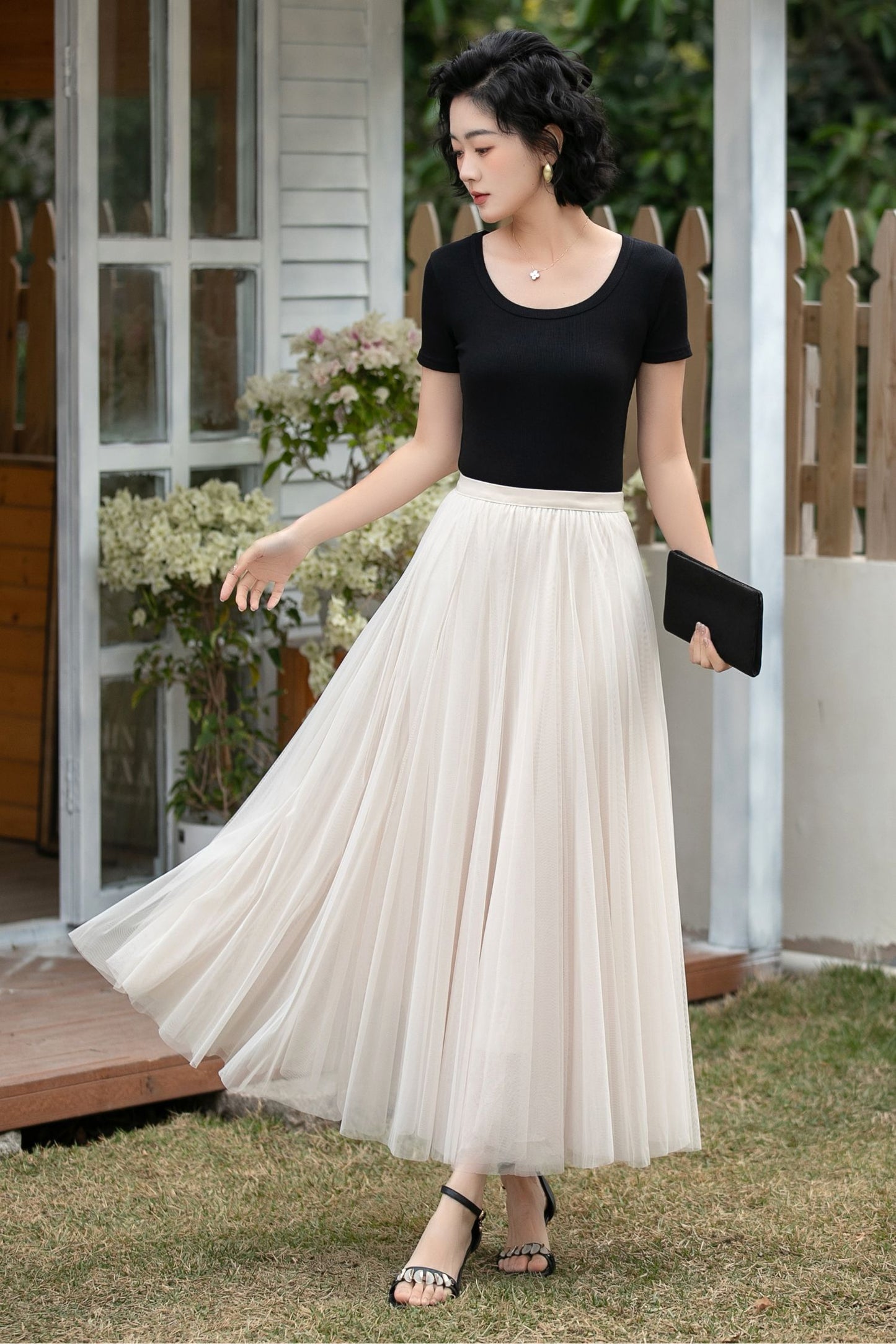 Xiaolizi Apricot Tulle Maxi Skirt – Vintage Full Circle 6698