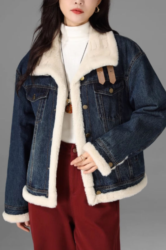 Blue Denim Womens Faux Fur Winter Jacket 5472