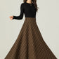 High waisted plaid winter long wool skirt 4666