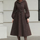 Xiaolizi Handmade Vintage Wool Coat – Brown Hooded Belted Swing Winter Coat 6610