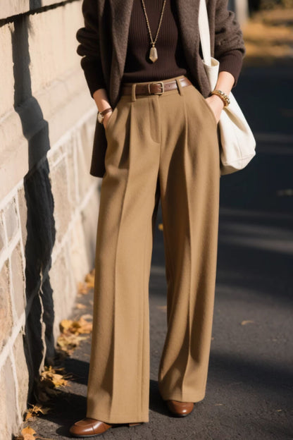 Wide Leg Wool Pants – High Waist Tailored Winter Trousers 6653