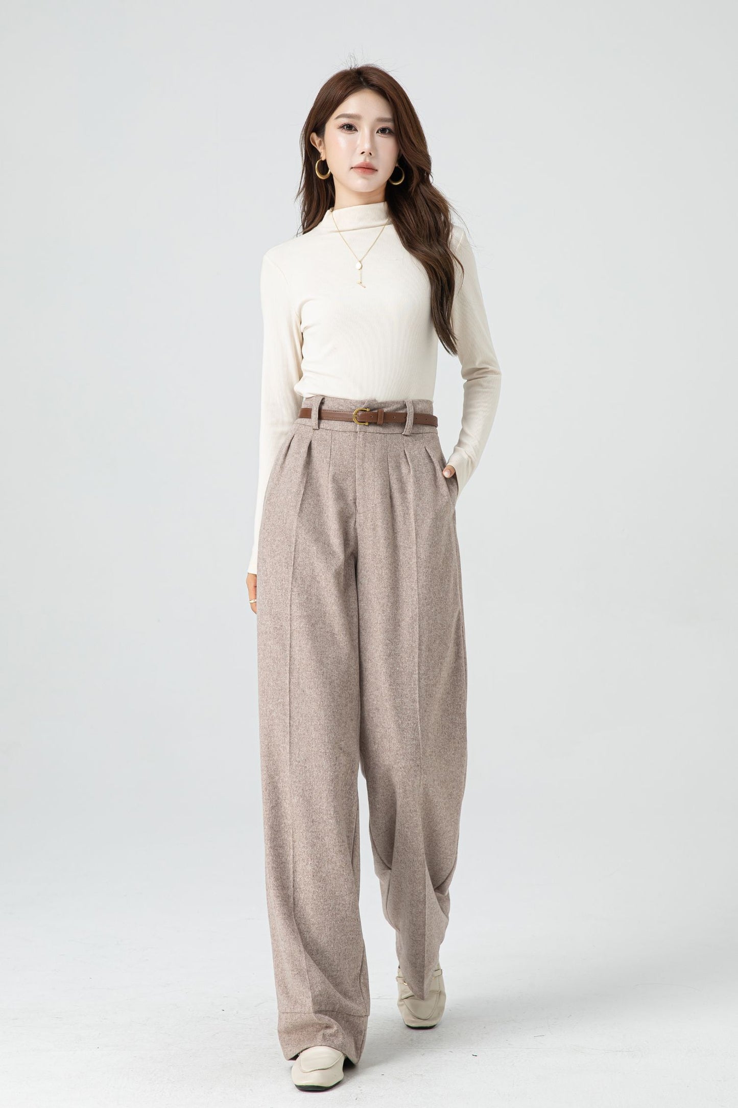 Wide leg long wool pants for women 5324