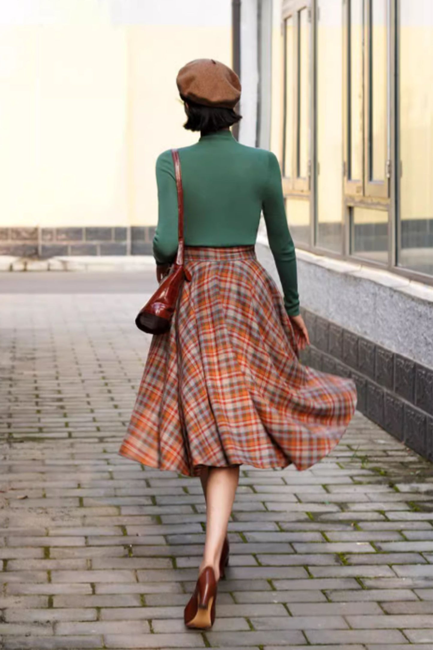 Plaid winter a line winter wool skirt 5276