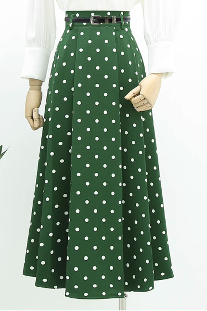 Black and white polka dot long skirt 4763
