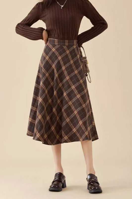 A line vintage midi winter wool skirt 4643