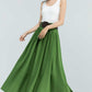 Green Linen Maxi skirt with pockets 2381