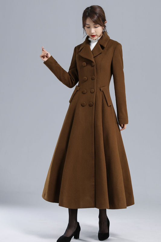 Women's Brown Long Wool Coat 3238