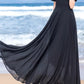 Fit and flare black maxi swing summer chiffon dress 5153