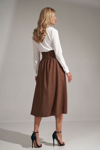 Brown Wool Midi Skirt - High Waist Elegant Silhouette TT0143