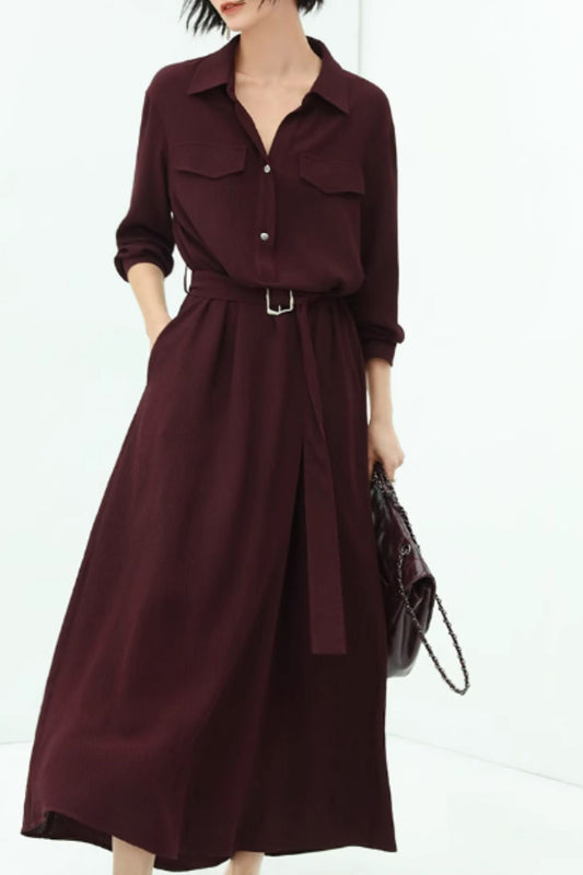 Maxi long sleeves autumn shirt dress 5533