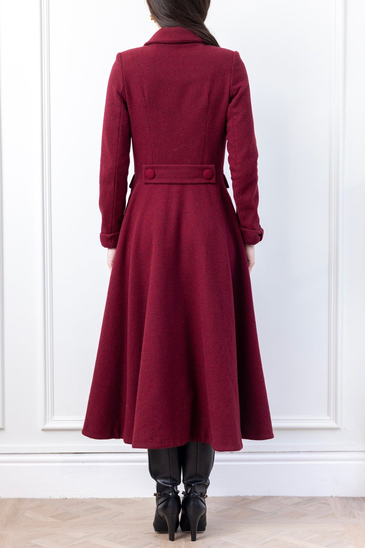 Button front midi burgundy winter wool coat 5178