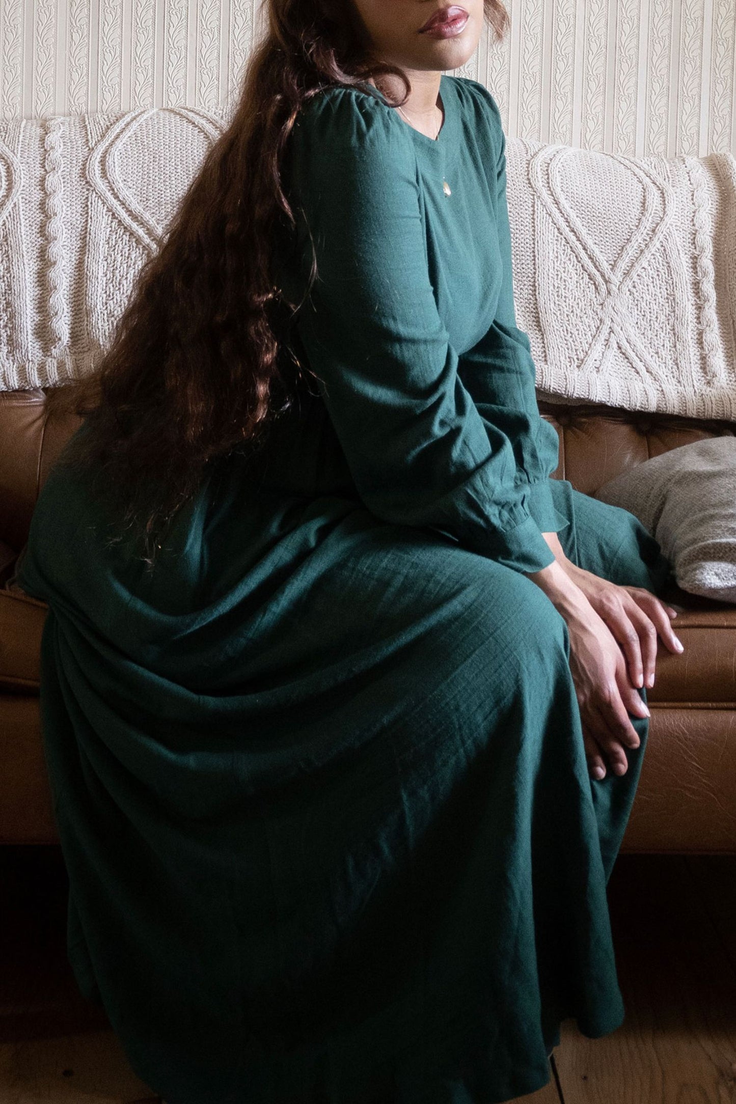 Vintage Inspired Green Linen maxi dress 3620