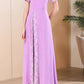 Block color maxi purple chiffon dresses 5010